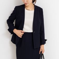 《セットアップ対応》ウォッシャブルウール調ノーカラージャケット