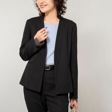 《セットアップ対応》ウォッシャブルウール調ノーカラージャケット