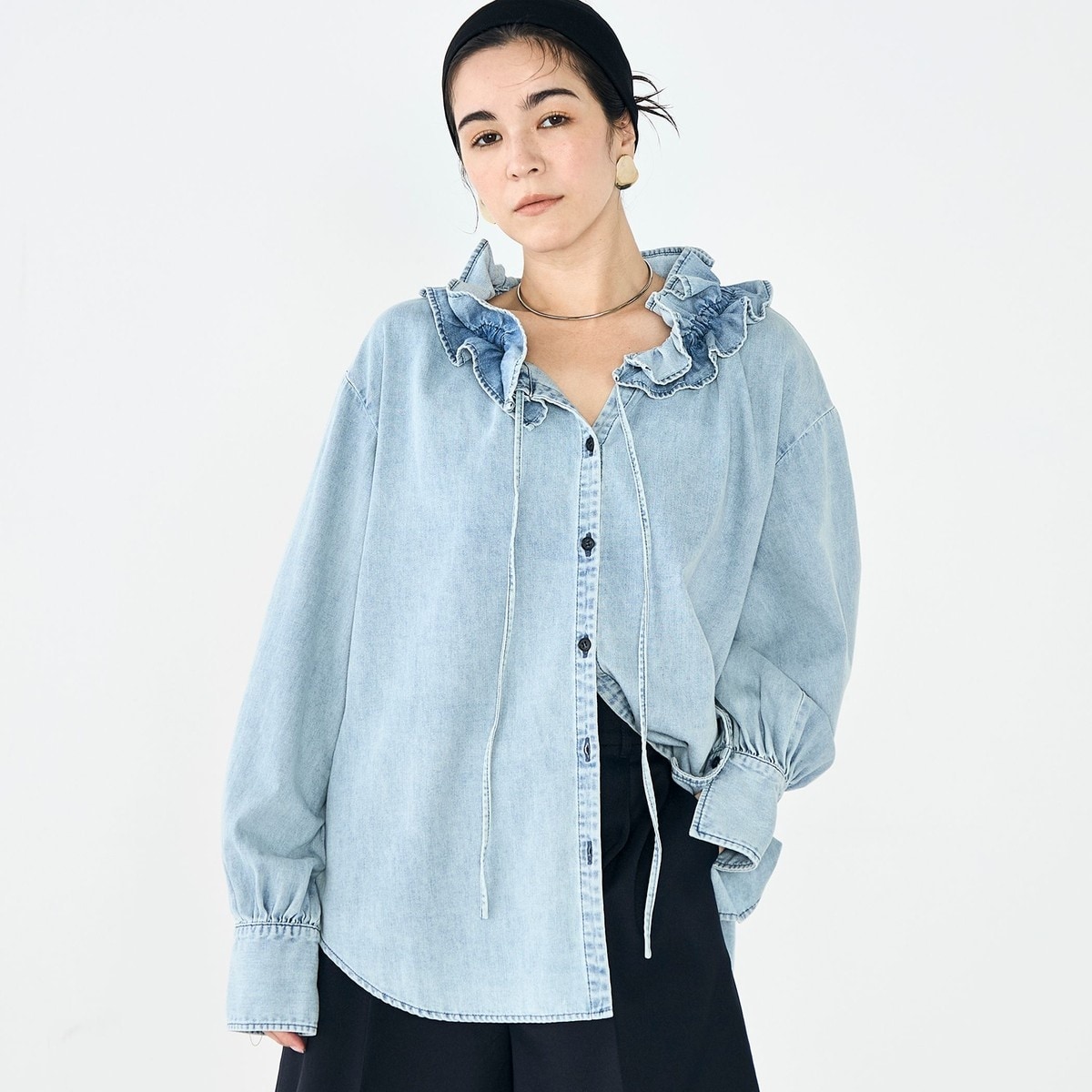 追加7回】【RM denim】フリルギャザーデニムブラウス | ノーリーズ