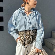 【RM denim】フリルギャザーデニムブラウス