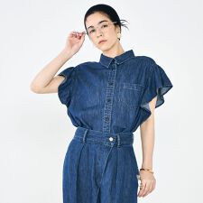 【RM denim】ラッフルスリーブデニムブラウス