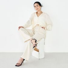 【RM denim】リネン混ひも付きリラックスパンツ