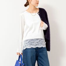 ノーリーズ(NOLLEY'S)のウォッシャブル裾レース2WAYオトナサテンブラウス