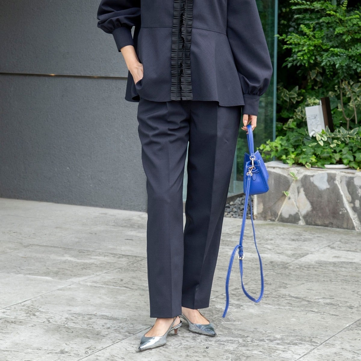 《セットアップ対応》ウォッシャブルタックテーパードパンツ