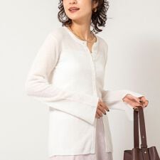 ノーリーズソフィー(NOLLEY’S sophi)の《手洗い可能》モヘヤ混片畦ミディ丈Cネックカーディガン