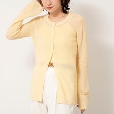 ノーリーズソフィー(NOLLEY’S sophi)の《手洗い可能》モヘヤ混片畦ミディ丈Cネックカーディガン