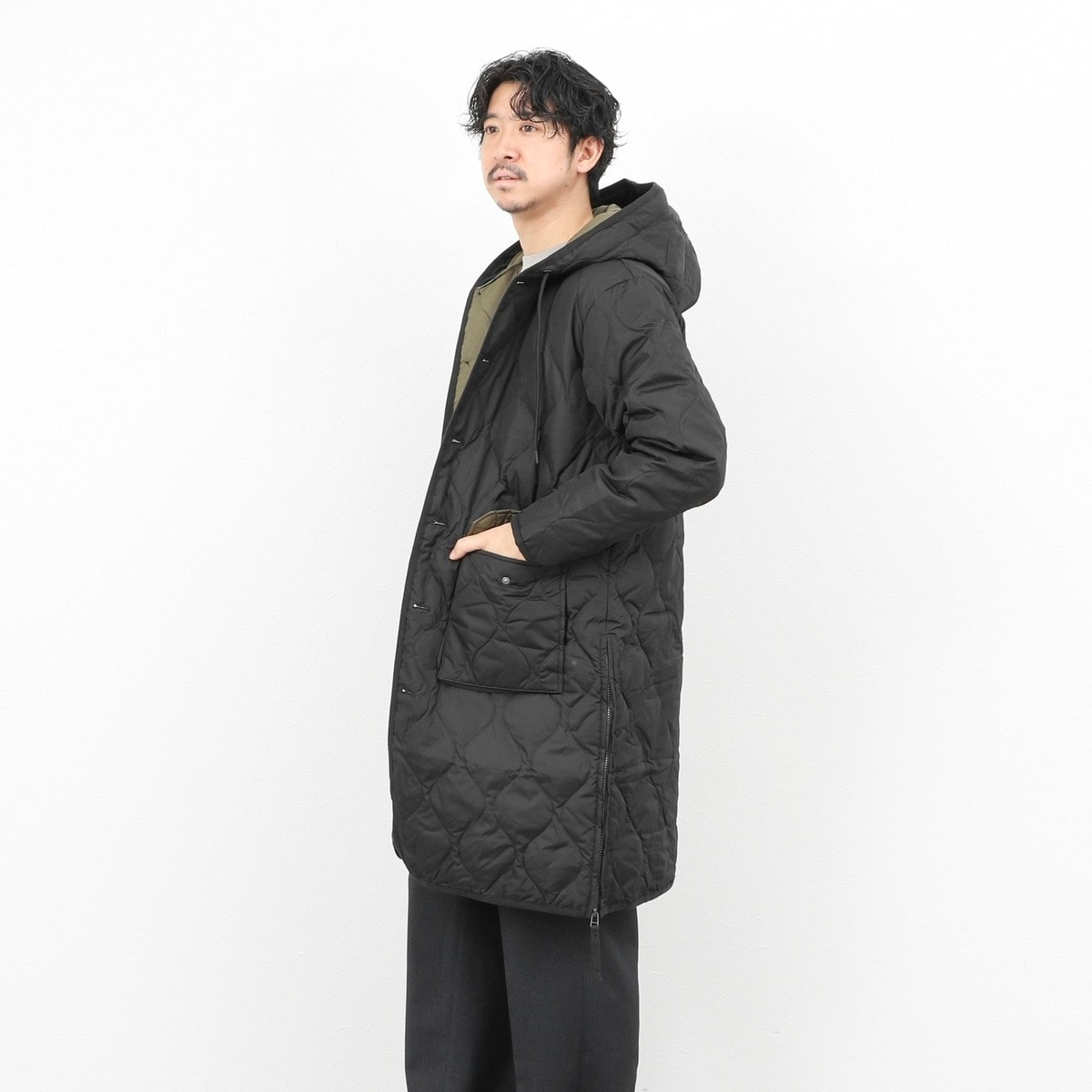 TAION/タイオン】シティ フード ロングダウンジャケット ダウンコート