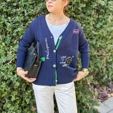 《手洗い可能》ハンド刺繍Vネックカーディガン