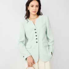 《セットアップ対応》ウォッシャブルバックサテンノーカラージャケット