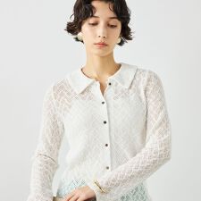 ウォッシャブル襟付きレースカーディガン