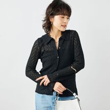 ウォッシャブル襟付きレースカーディガン