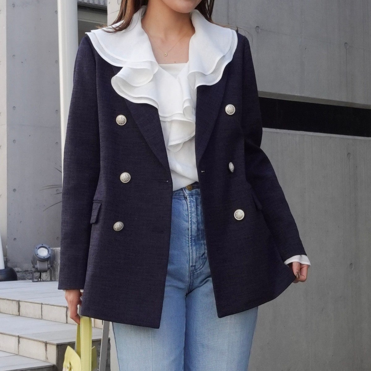 NOLLEY'S sophi サージ シャーク ダブル ジャケット 金ボタン NOLLEY'S sophi サージ シャーク ダブル ジャケット 金ボタン スラブ