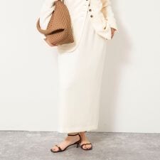 《セットアップ対応》ウォッシャブルバックサテンタイトスカート