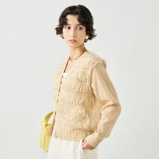 《手洗い可能》チュールフリンジVネックカーディガン