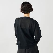 《手洗い可能》チュールフリンジVネックカーディガン