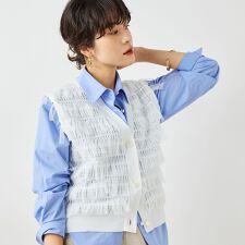 《手洗い可能》チュールフリンジVネックベスト