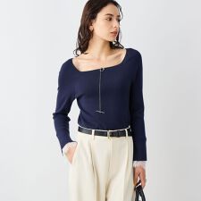 《手洗い可能》袖口レース取り外し可総針スクエアネックプルオーバー