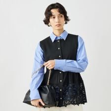 《手洗い可能》レース付きペプラムベスト