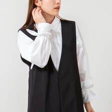 ウォッシャブル袖リボン付きボリュームシャツ