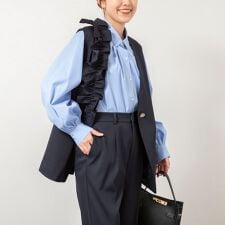 ウォッシャブル袖リボン付きボリュームシャツ