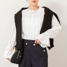 ウォッシャブル襟フリルプルオーバーブラウス