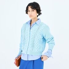 《手洗い可能》ケーブルレースVネックカーディガン