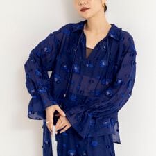 《セットアップ対応》【KIRYU】MIXウォッシャブルフラワー柄ジャガードブラウス