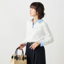 《手洗い可能》シャツレイヤード風スキッパーポロニット