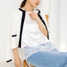 ウォッシャブル裾レースオトナサテンＴシャツ