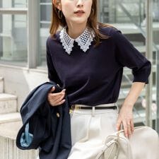 【WEB＆一部店舗限定カラー】《手洗い可能》襟レース取り外し6分袖プルオーバー