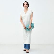 ウォッシャブル袖口リブマキシ丈ワンピースジョーゼットダンボール