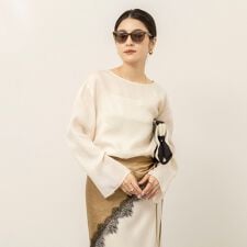 《セットアップ対応》【MAQWEL/マクウェル】ウォッシャブルサテンTブラウス