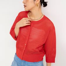 《手洗い可能》メッシュスパンコール6分袖カーディガン