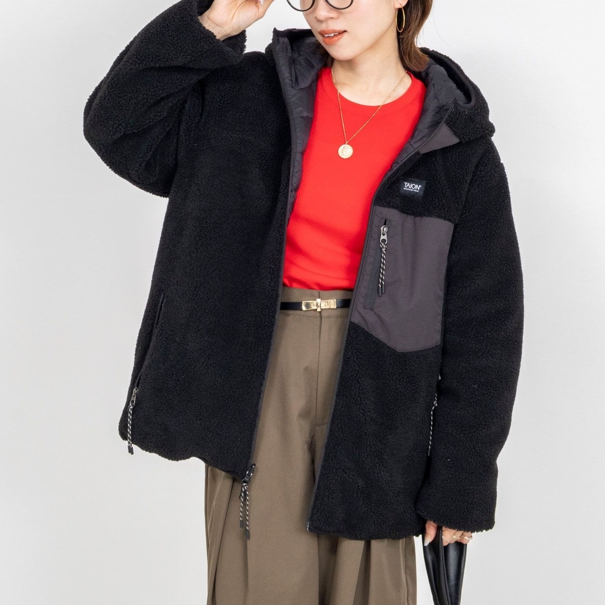 ◇【WEB限定】【TAION/タイオン】ボア×ダウンフーミドル丈ダウン