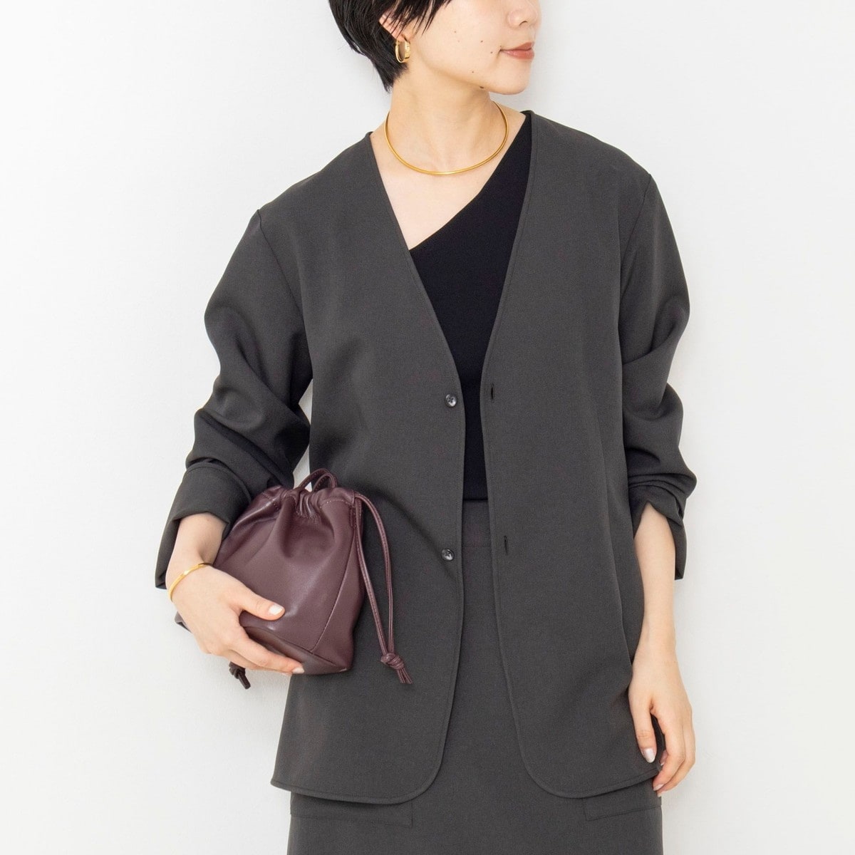 新品未使用　24AW Rie Miller ミリタリージャケット セットアップ対応/撥水》ウォッシャブルジャケット風ブラウス