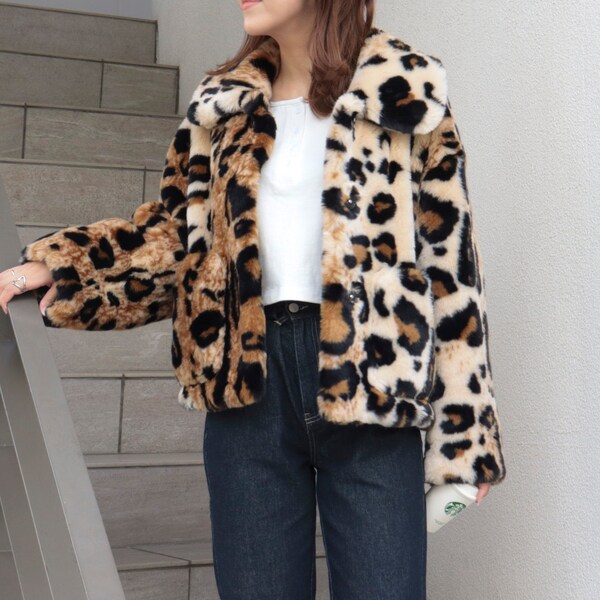 jakke ジャッキー　エコファー　レオパード　ジャケット　パーカー　ヒョウ柄 JAKKE ジャッキー フェイクファーコート レオパード ブルー 豹柄