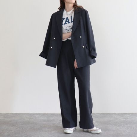 セットアップ可能】パール釦ダブルブレストジャケット FENNEL ネイビー 