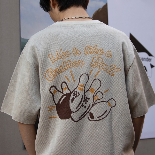 【GLOSTER/グロスター】ボーリングニットTシャツ半袖ニットバックプリントワンポイントロゴ