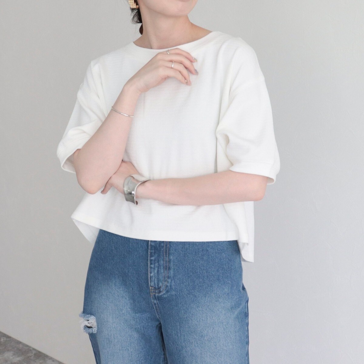 セール】ラッセルクロップド丈半袖プルオーバー（Tシャツ
