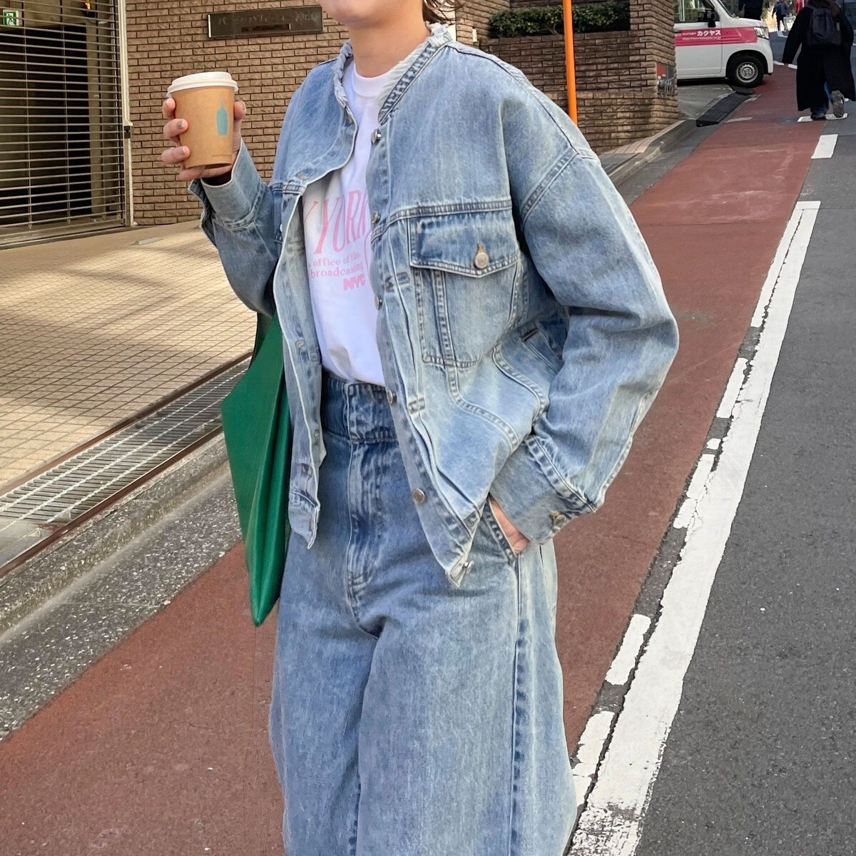 新品フレディ アンド グロスター　ノーカラーデニムジャケット ノーカラーデニムジャケット | FREDY & GLOSTER(フレディ アンド
