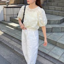 シアージャガード5分袖ブラウス