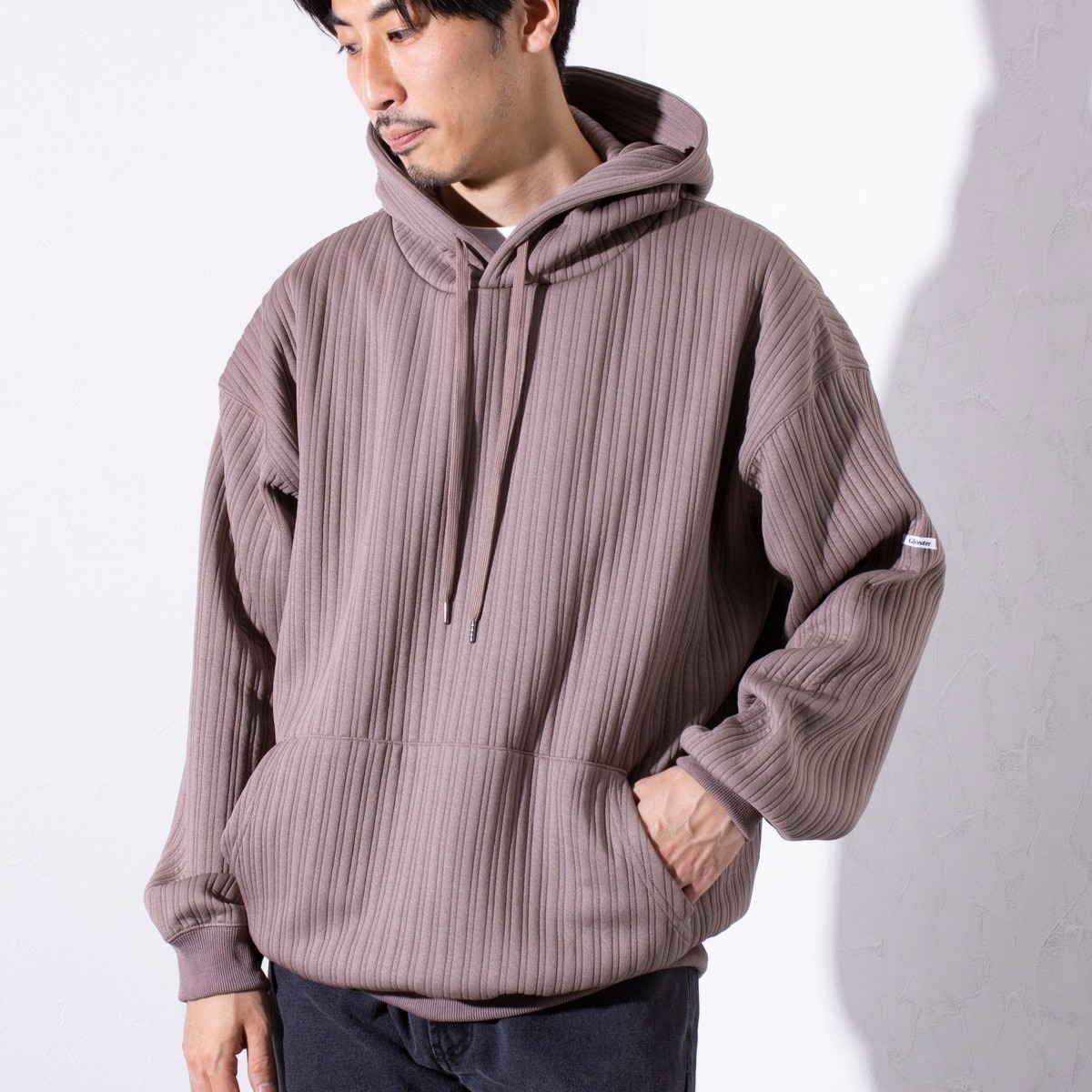 【GLOSTER/グロスター】ストライプ キルティング  プルオーバーパーカー フーディ