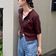 FR刺繍ケーブル柄半袖カーディガン
