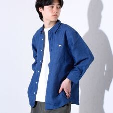 【GLOSTER/グロスター】フレンチブルドッグ刺繍 リネン 7分袖シャツ