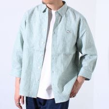 【GLOSTER/グロスター】フレンチブルドッグ刺繍 リネン 7分袖シャツ