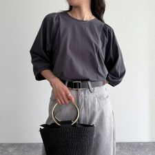 シルケット袖ギャザーカットソーブラウス