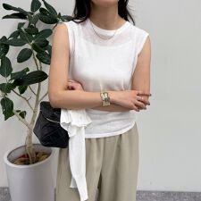 リネン混ノースリーブニットプルオーバー