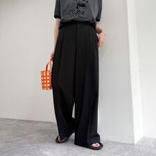 【吸水速乾/接触冷感/ウォッシャブル/防シワ加工】接触冷感タックスラックスパンツ