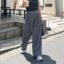 【吸水速乾/接触冷感/ウォッシャブル/防シワ加工】接触冷感タックスラックスパンツ