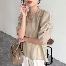2WAYシアー袖ボリュームブラウス